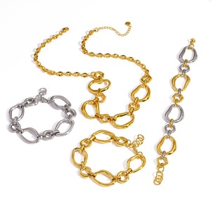 Stainless Steel Geometric <b>Bracelet</b> And Necklace <b>Set</b> 18k Gold Plated Unisex Jewelry Fashion Accessory - Product Image 5