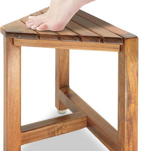 Kleine Ecke Bambus Badezimmer Bank Spa Fuß stütze für kleine Dusch räume zum Rasieren und Entspannen in engen Räumen - Product Image 1