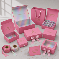 Fournisseur de boîtes personnalisées, boîte pliante en carton ondulé holographique rose, emballage cosmétique pour kits d'abonnement beauté