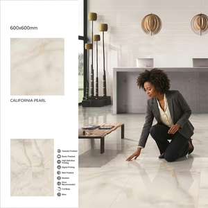 Azulejos de Porcelana Pulida Caligzo con Aspecto de Travertino Gris, 600x600 mm, Efecto Piedra Brillante para Pisos - Product Image 6
