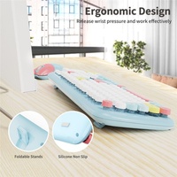 Set Keyboard Mouse nirkabel, mesin tik warna-warni, Set 104 tombol ukuran penuh Keyboard Retro, Keyboard kantor tanpa kabel dan sisir Mouse lucu