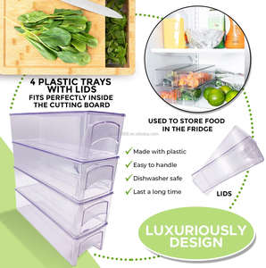 Tabla de Cortar de Bambú con Bandejas, Cajón y Tapas. Multifuncional: 4 Cajones que se Pueden Usar como Platos de Preparación o para Almacenamiento - Product Image 5