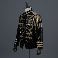 Veste de scène à sequins pour homme avec chaîne à pampilles, tenue de performance pour DJ, animateur, chanteur, soirée en boîte de nuit