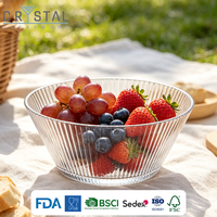 Bol à salade en verre à lignes verticales de style nordique, fond épais, transparent, pour les mariages, les hôtels et l'usage quotidien