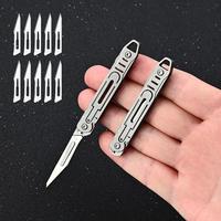 Machines en acier inoxydable pliant scalpel médical couteau pliant EDC extérieur déballage couteau de poche avec 10 pièces lames remplaçables