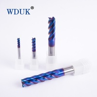 Fraise à queue en carbure monobloc HRC65 à 4 cannelures, revêtement nano bleu, queue droite, en acier au tungstène, pour usinage de moules en acier CNC