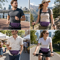 Sac banane personnalisé en tissu chiné avec trois compartiments zippés, sangle de taille réglable à boucle et plusieurs poches pour les sports de plein air