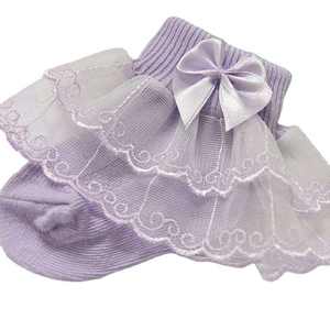 Vente en gros de chaussettes en coton épais à nœud pour bébés, chaussettes antidérapantes en coton avec froufrous de créateur pour garçons et filles - Product Image 6