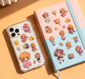 การ์ดแคปเตอร์ซากุระ 3D นูนคริสตัลอีพ็อกซี่สติกเกอร์สาวอะนิเมะน่ารักเยลลี่บับเบิ้ลสติกเกอร์สมุดบันทึกสมุดภาพเด็กเครื่องเขียน - Product Image 4