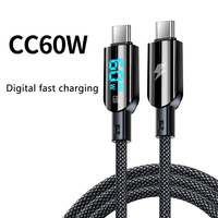Cargador Rápido de 100W 60W, Cable de Datos Tipo C con Carga Rápida PD, Trenzado de Nailon, 1M 2M, con Pantalla LED