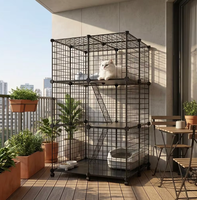 Cage pour chat et parc pour animaux de compagnie en fil de fer, écologique, carrée, pliable, de luxe, style antique, moderne et classique, avec fermeture à bouton simple, échelle et plateau