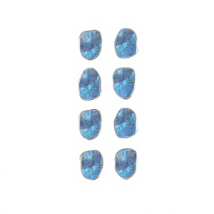 925 Sterling Silver Natural Rainbow Moonstone Rough Butterfly Lock Stud <b>Earrings</b> Classic Style Bezel Setting Party Pack 4 Pairs - Product Image 2