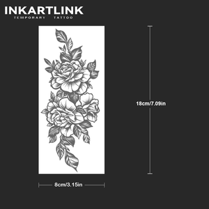 INKARTLINK Adesivo Tatuaggio <span class=keywords><strong>Vintage</strong></span> Rosa Doppio Fiore Schizzo Floreale Estetico Blackwork Erboristico 15 Giorni Forniture all'Ingrosso - Product Image 4