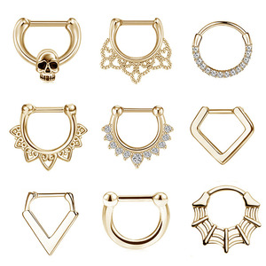 Stainless Steel and Brass Zircon <b>Septum</b> Ring With Skull and Gothic Designs| Hinged Clicker Rings for Nose, Ear Piercings - Product Image 3