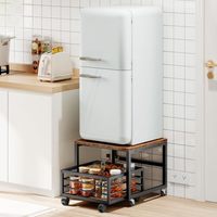 HOOBRO Table d'appoint moderne, support pour mini-réfrigérateur, rangement carré 19,7 pouces, roulettes, pieds réglables, structure métallique robuste, salon