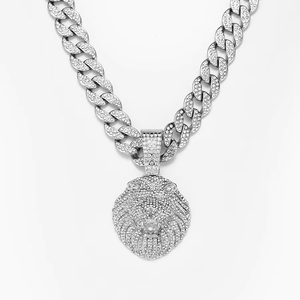 Colar com Pingente Estilo Europeu Americano, Pérolas Completas, Banhado a Ouro, Liga de Zinco, Corrente Cubana, Joias para Festas e Presentes - Product Image 3