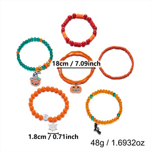 Lot <span class=keywords><strong>de</strong></span> Bracelets Extensibles pour Enfants, Thème Halloween : Citrouille Effrayante, Crâne et Perles Lettres – Idéal Cadeau <span class=keywords><strong>de</strong></span> Fête, Bijoux <span class=keywords><strong>de</strong></span> Collection - Product Image 6