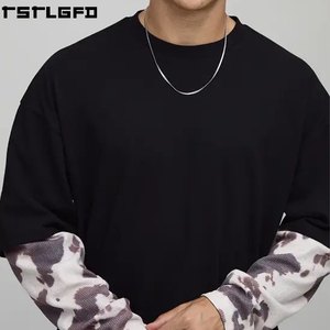 T-shirt Homme Personnalisé Brodé Effet Superposé, Imprimé Vache Noir, Maille Gaufrée, Coupe Oversize Boxy – Fabricants en Gros - Product Image 2