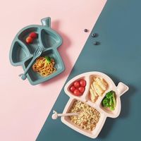 Ensemble de boîte à lunch pour bébé dinosaure - Assiette en herbe de blé, bol et tasse pour bébé, 3 compartiments, vaisselle pour enfants, boîte à lunch