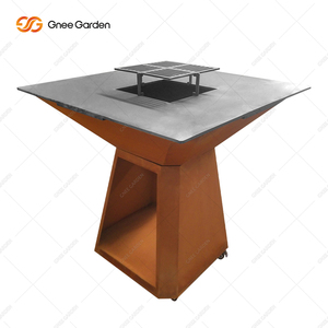 Barbecue moderne en acier corten pour jardin extérieur, brûleur à bois, certifié CE, toutes saisons, design élégant - Product Image 2