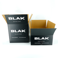 Carton d'expédition ondulé noir mat personnalisé avec impression du logo de la marque en blanc pour l'emballage de produits cosmétiques et de soins capillaires
