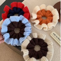 Anneau de cheveux pour femme en laine tricotée à la main, style coréen, personnalisable, extra large, haute élasticité, forme fleur, pour l'automne, style jeune fille