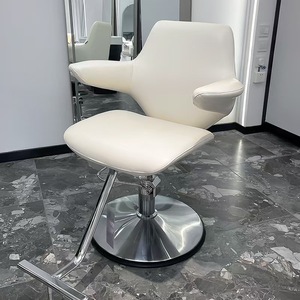 Sillón de Barbería Tapizado en Crema, Silla Hidráulica Giratoria para Estilismo de Salón, Asiento de Peluquería para Barbería - Product Image 2