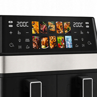 Friteuse à air carrée double panier 4+4L en acier inoxydable avec contrôle numérique, fonctions de grillade, cuisson et cuisson au four pour usage domestique