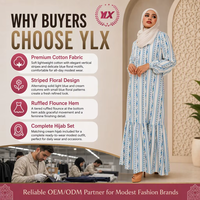 Robe longue maxi rayée florale personnalisée OEM pour femme, robe hijab modeste bleue et blanche, vente en gros sur mesure