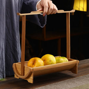 Chinese-style bamboo tea tray with handle, retro Zen-inspired tea ceremony dessert tray, fruit and vegetable basket, tea table - Product Image 3