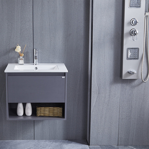Mobile Bagno Sospeso in MDF con Lavabo in Ceramica, Ferramenta Soft-Close, Design Moderno di Lusso per Appartamenti - Product Image 1