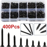 Ensemble de 400 vis autotaraudeuses et à bois métriques classe 4.8, revêtement oxyde noir, M2, tête cruciforme, assortiment