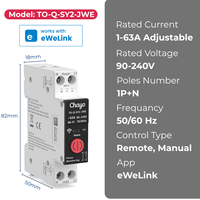 Interrupteur intelligent WiFi EWeLink 1P+N, disjoncteur MCB, compteur Kwh, relais temporisé avec télécommande pour bâtiment commercial Chayo