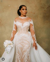 2025 arabe Aso Ebi grande taille Illusion sirène ivoire robe de mariée perlée paillettes dentelle robes de mariée robes