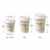 Gobelet à café jetable en marbre exquis, 8 oz, épaissi, pour boissons chaudes, en papier, personnalisé, à double paroi