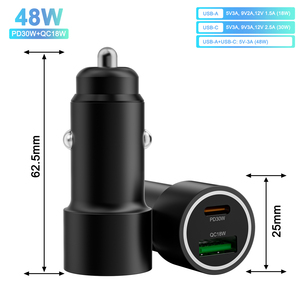 Caricabatterie per Auto IBD in Lega di Alluminio con Doppia Uscita USB Type-<span class=keywords><strong>C</strong></span> QC 48W 30W 18W, Ricarica Rapida per <span class=keywords><strong>iPhone</strong></span> Samsung - Product Image 1
