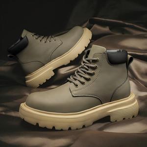 Botas de Piel Impermeables Antideslizantes con Suela Gruesa y Diseño para Aumentar la Altura, con Cordones, para Hombre, Otoño/Invierno, Uso Casual - Product Image 6