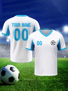 <span class=keywords><strong>Maillot</strong></span> de football personnalisé avec logo OEM, design de club, unisexe, col en V, polyester, impression par transfert thermique, séchage rapide - Product Image 3