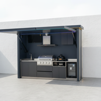 Ensemble de cuisine extérieure modulaire avec toit, armoires de cuisine BBQ complètes en acier inoxydable pour un espace de vie de luxe dans le jardin