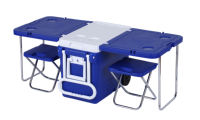 Glacière Portable 28L avec Table et Chaise, Boîte de Rangement Isotherme pour Aliments/Boissons/Pique-Nique