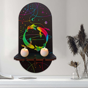 Étagère murale en bois avec bougeoirs en <span class=keywords><strong>cristal</strong></span> parfaite pour l'art mural du salon et les accents de décoration de la maison élégants - Product Image 1