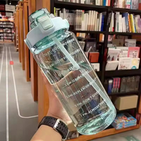 Bouteille d'eau de sport 2L avec paille, grande capacité, pour voyage, fitness, portable, avec marqueur de temps, gourde portable