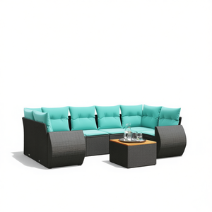 Set Divano da Esterno Moderno in Polyrattan Nero a 7 Posti con Cuscini - Design Contemporaneo - Product Image 1