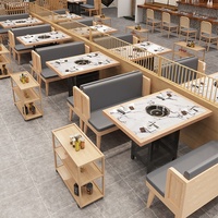 Table de Hot Pot Moderne Minimaliste en Bois Massif et Marbre avec Plaque à Induction Intégrée Tout-en-un pour Restaurants en Libre-Service