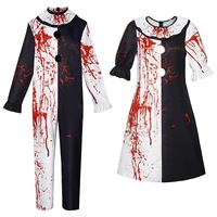 Costume de Clown Tueur Adulte pour Halloween, Tenue Effrayante Noire et Blanche, Combinaison et Masque pour Hommes et Femmes