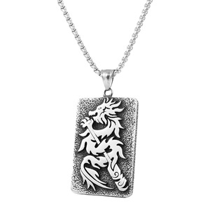 Yunnique – collier avec pendentif Dragon en acier inoxydable, rectangulaire, unisexe, bijoux cadeau, design du zodiaque animal - Product Image 5