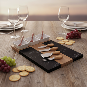 Ensemble <span class=keywords><strong>de</strong></span> plateaux à gâteau rectangulaires en bois d'acacia écologique, plateau à <span class=keywords><strong>fromage</strong></span>, plateau <span class=keywords><strong>de</strong></span> service avec accessoires, épaisseur <span class=keywords><strong>de</strong></span> 1,3 cm, origine CN/FUJ - Product Image 4