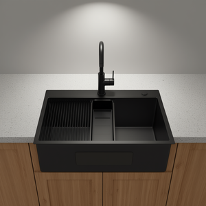 Fregadero de Cocina de un Solo Tazón, 32x22 Pulgadas, Montaje Superior, Acero Inoxidable Negro Mate, Diseño Contemporáneo - Product Image 2