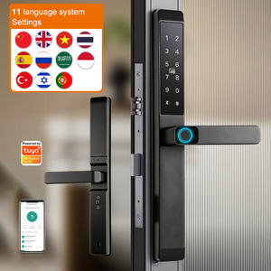 Kunci Pintar Tahan Air IP66 Tuya Wifi <span class=keywords><strong>Digital</strong></span> Biometrik Sidik Jari Kartu Kata Sandi Kunci Pintu Aluminium Tipis untuk Pintu Kaca - Product Image 1