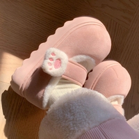 Chaussures d'hiver épaisses à semelle épaisse de style japonais et coréen, avec fermeture velcro, en coton, mignonnes, à motif de patte de chat, décontractées pour filles